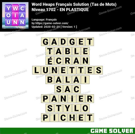 Solution Wordalot Niveau 1702 .